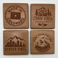 Colorado Themed Cherry Wood Coaster Set