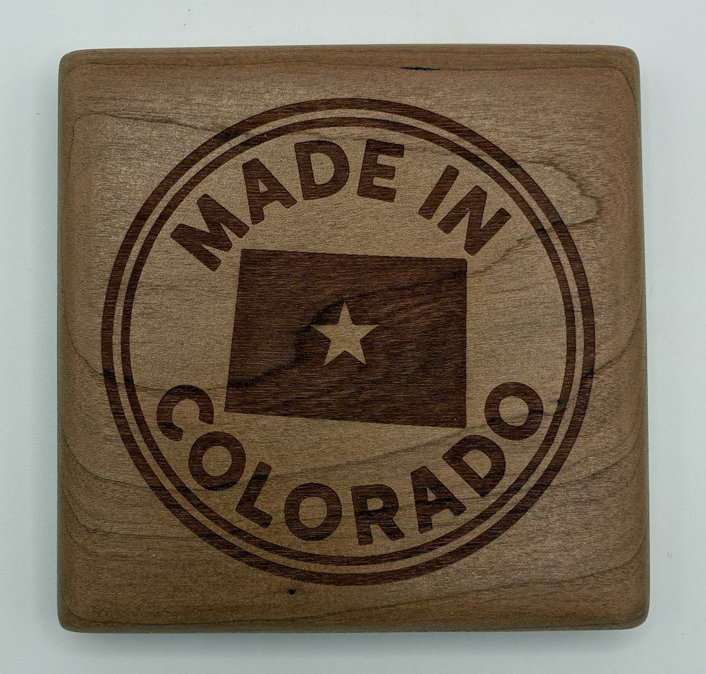Colorado Themed Cherry Wood Coaster Set