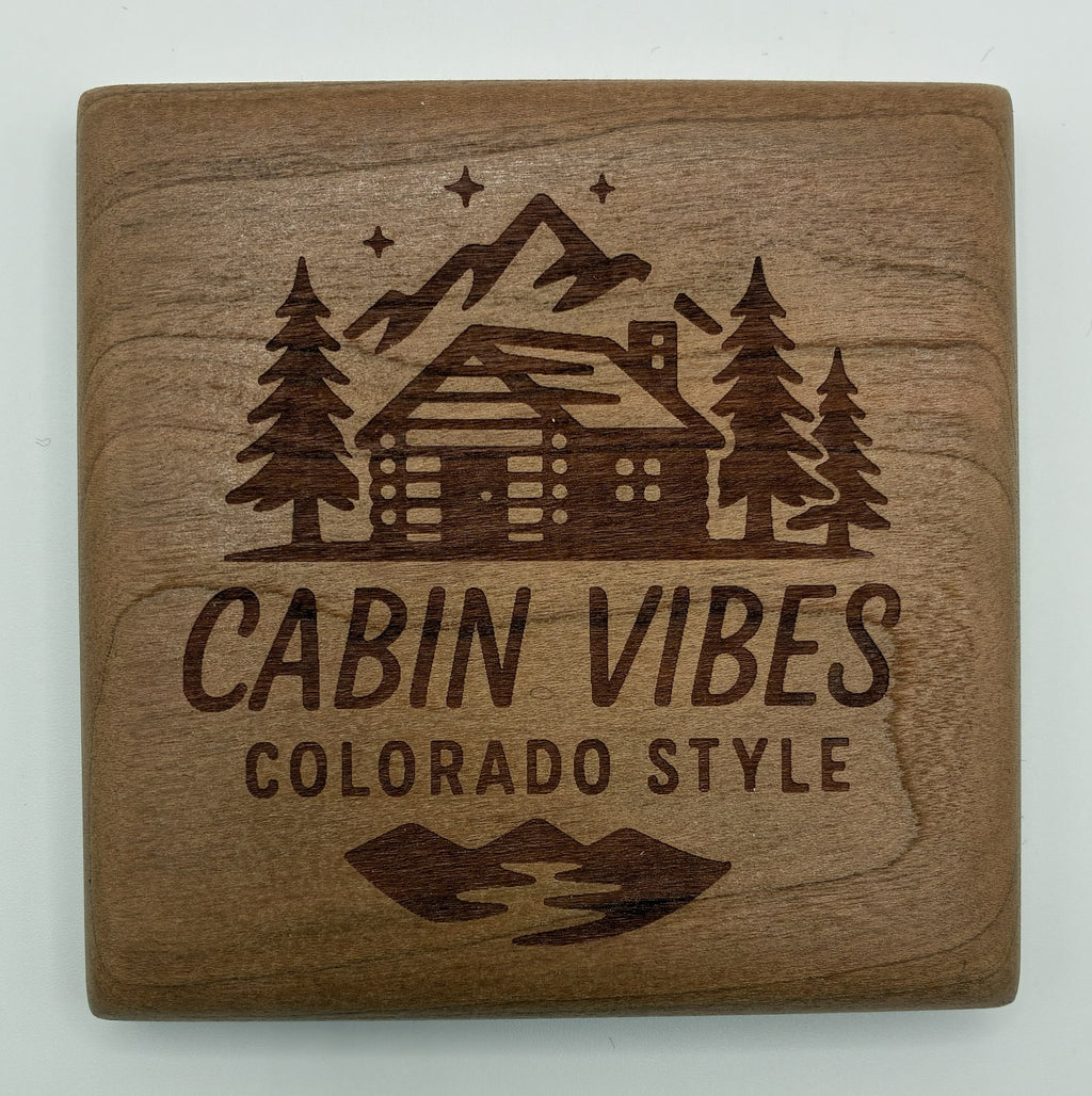 Colorado Themed Cherry Wood Coaster Set