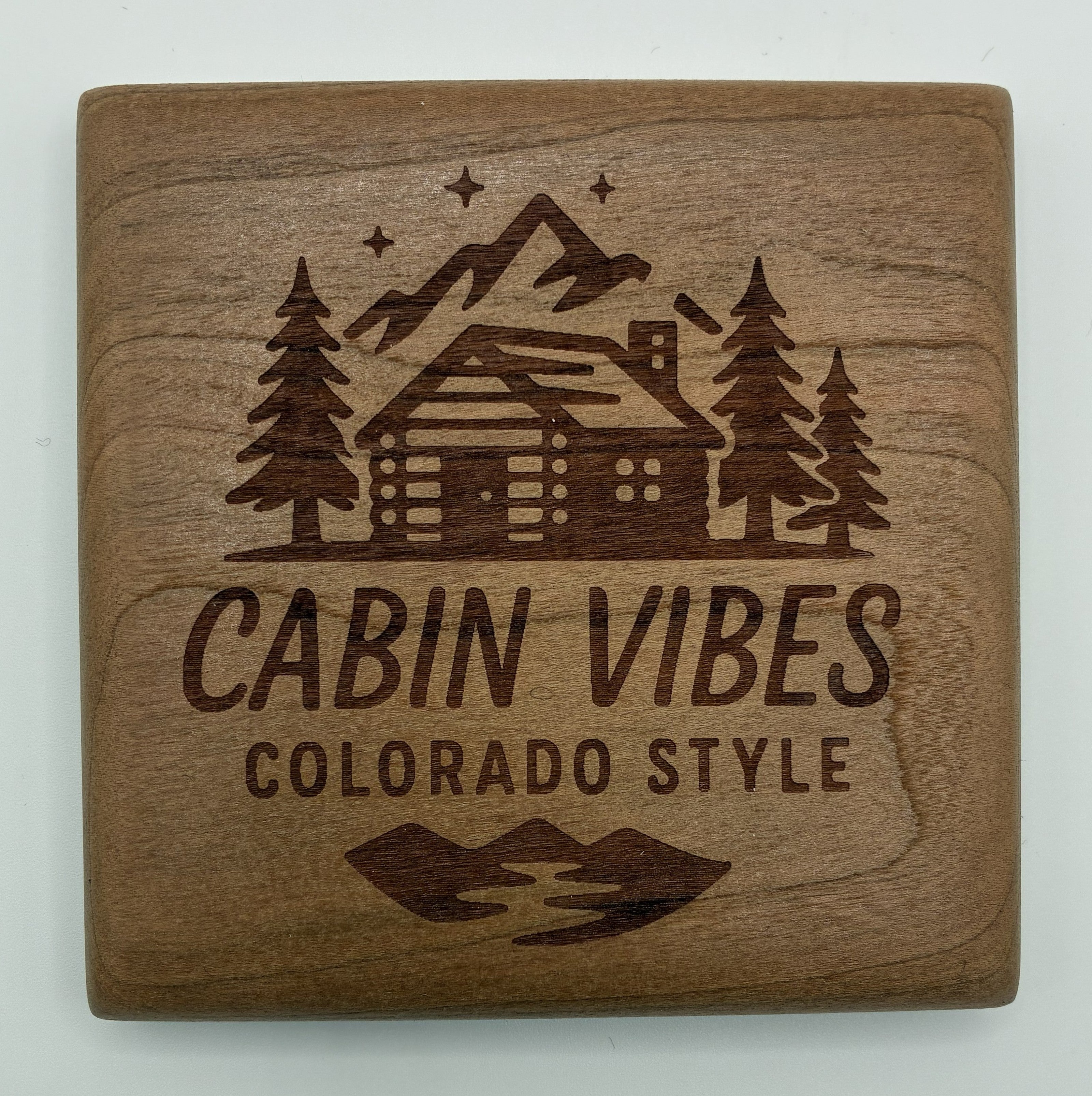 Colorado Themed Cherry Wood Coaster Set