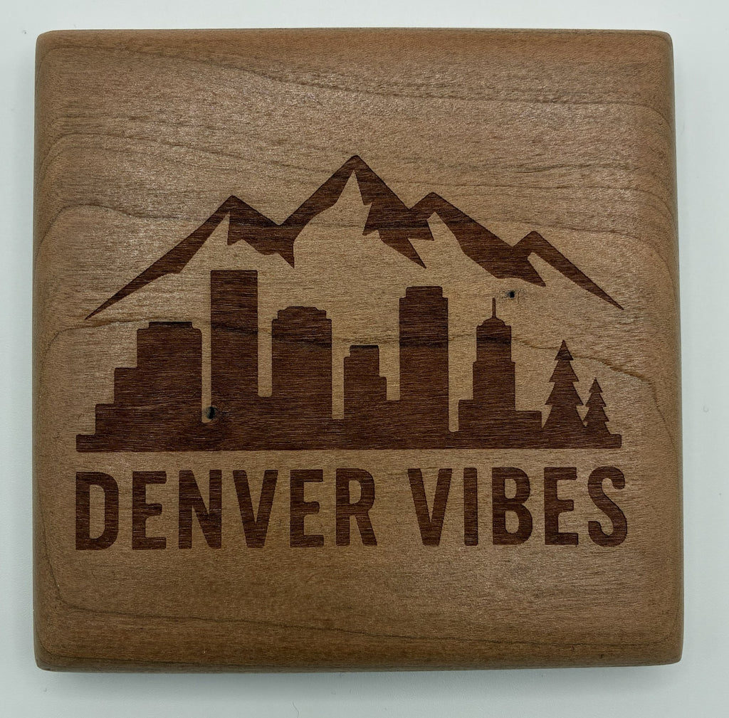 Colorado Themed Cherry Wood Coaster Set