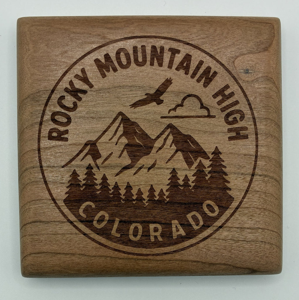 Colorado Themed Cherry Wood Coaster Set