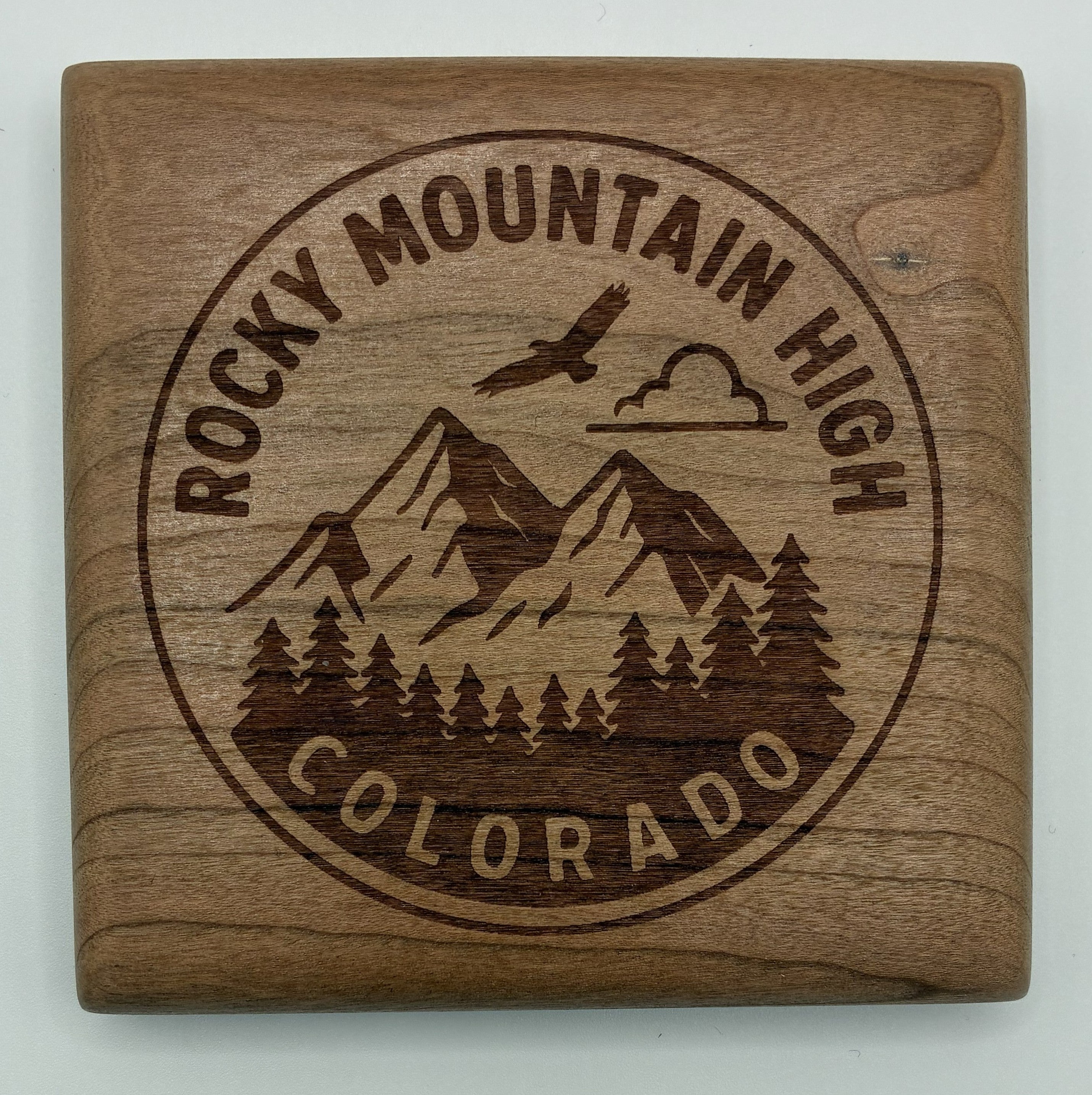Colorado Themed Cherry Wood Coaster Set