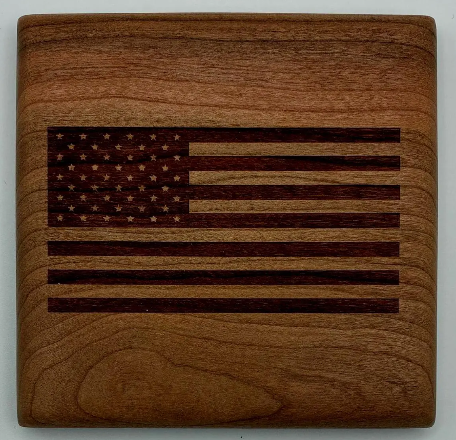 American Flag Cherry Wood Coaster Set