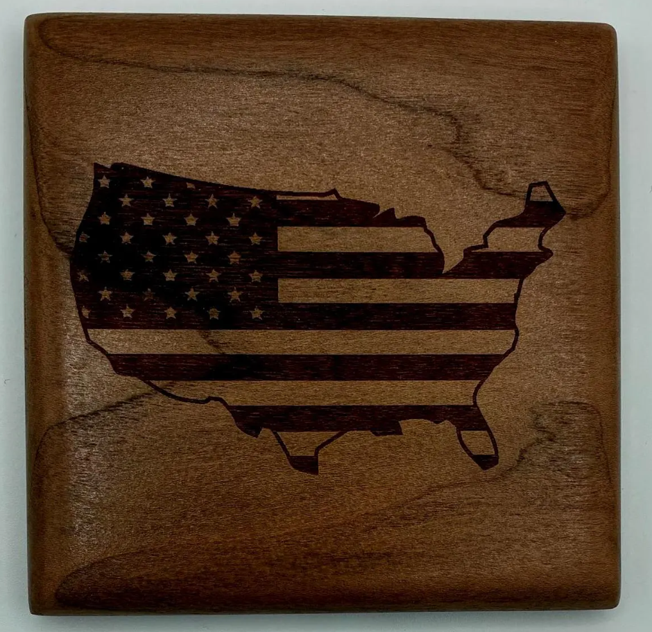 American Flag Cherry Wood Coaster Set