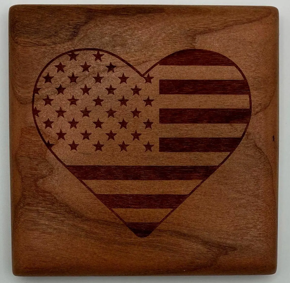 American Flag Cherry Wood Coaster Set