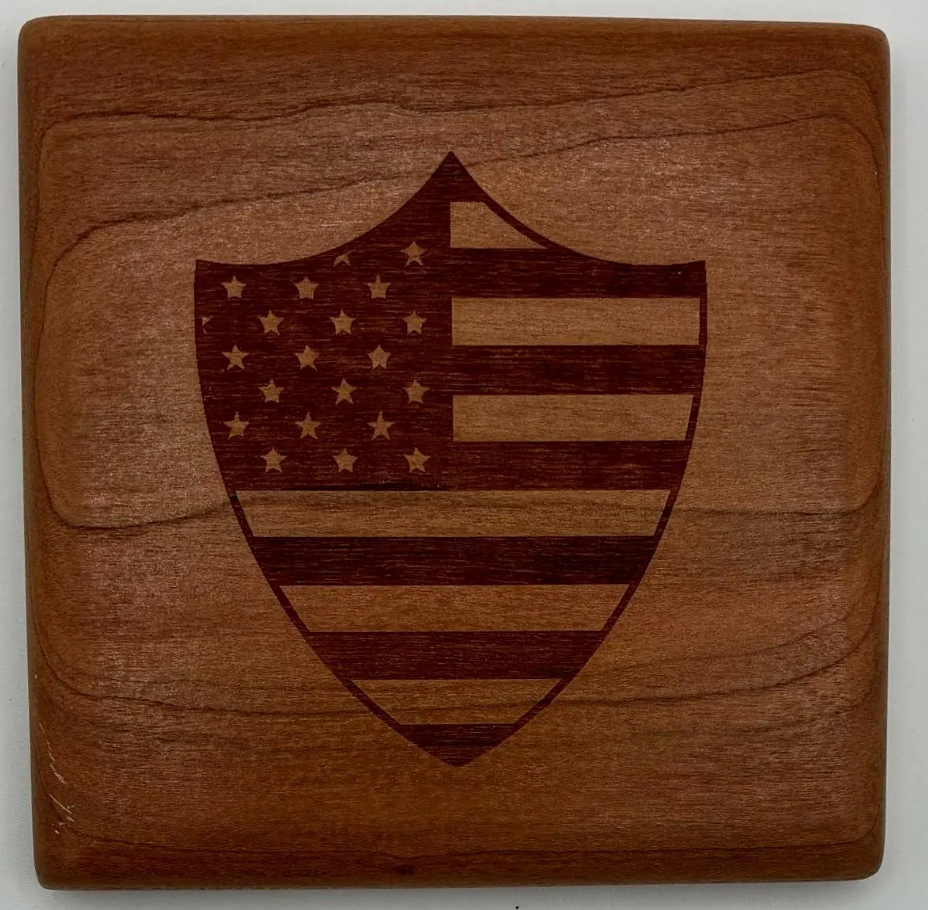 American Flag Cherry Wood Coaster Set
