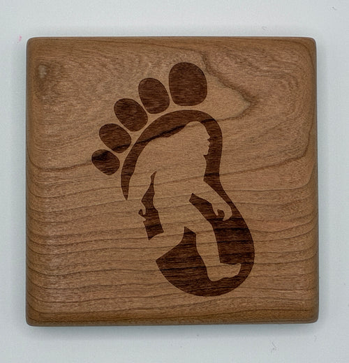 Bigfoot Themed Cherry Wood Coaster Set