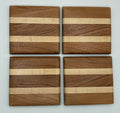 Cherry with Maple Strips Wood Coaster Set