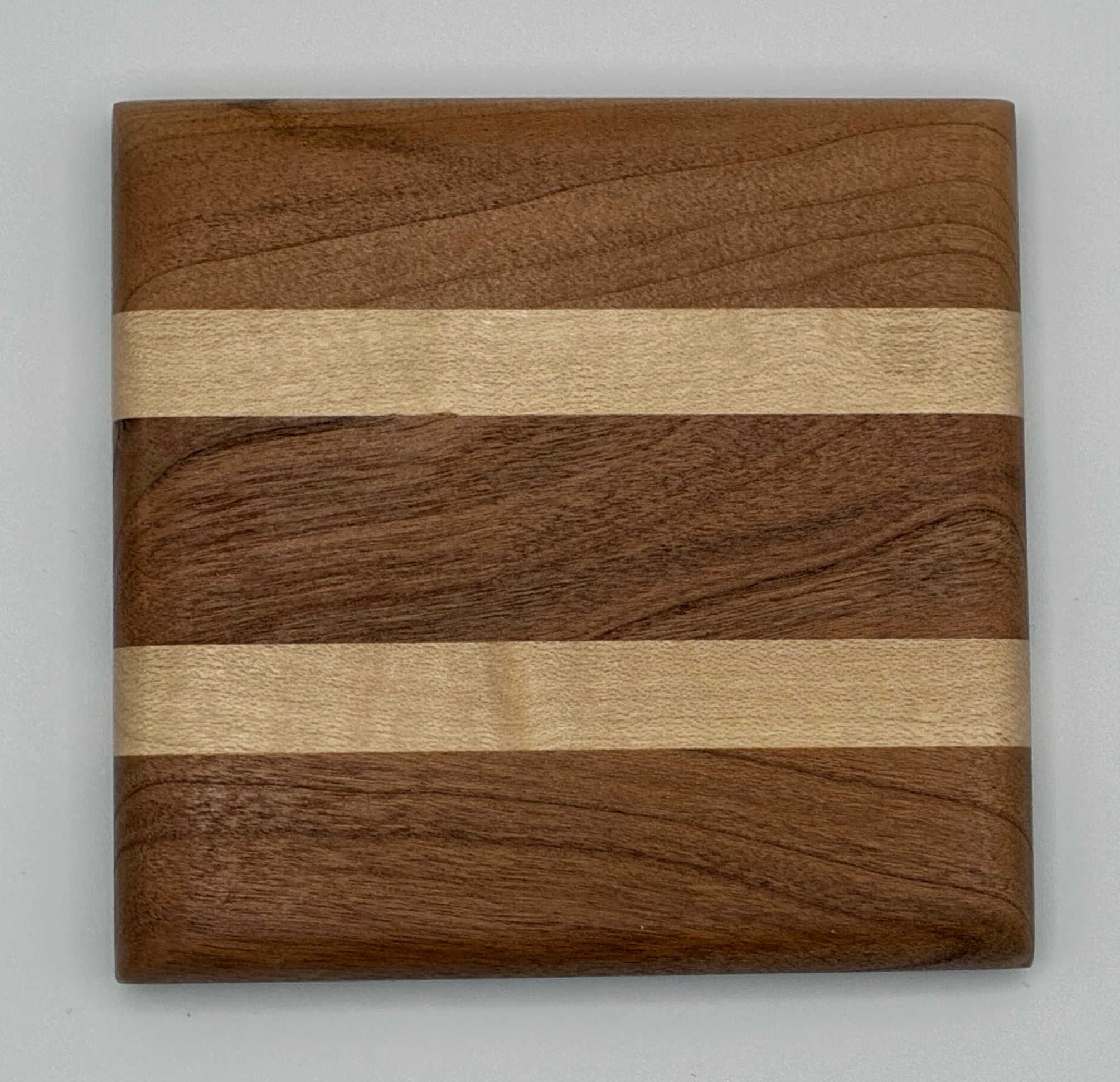 Cherry with Maple Strips Wood Coaster Set
