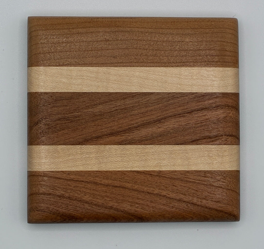 Cherry with Maple Strips Wood Coaster Set