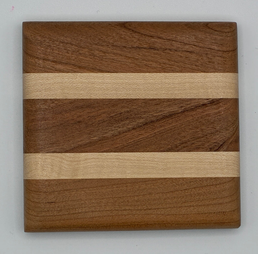 Cherry with Maple Strips Wood Coaster Set