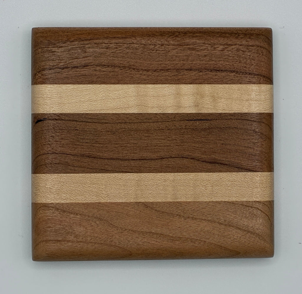 Cherry with Maple Strips Wood Coaster Set