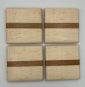 Maple with Cherry Strip Wood Coaster Set