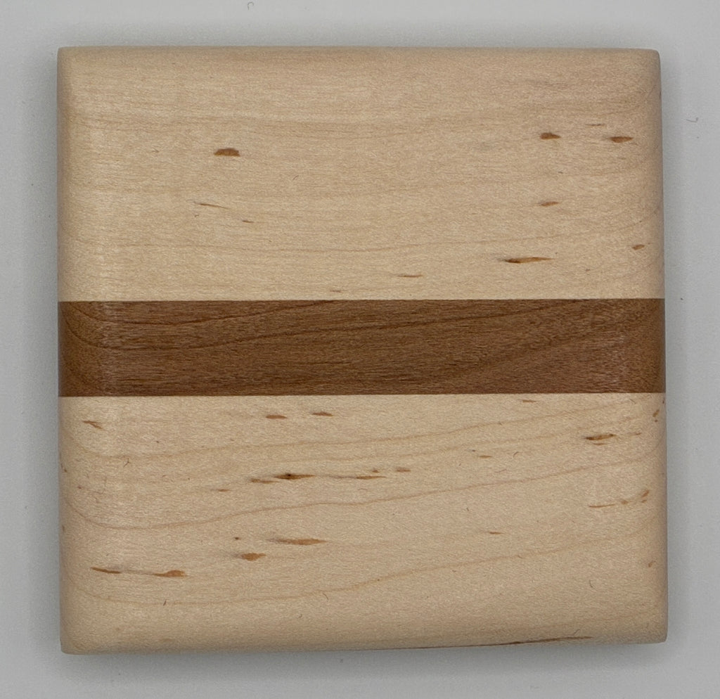 Maple with Cherry Strip Wood Coaster Set