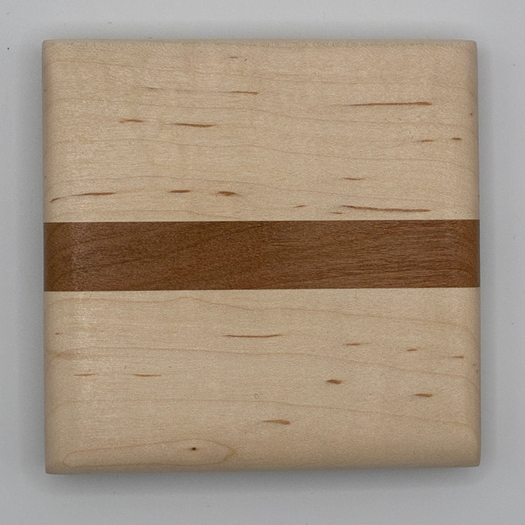 Maple with Cherry Strip Wood Coaster Set