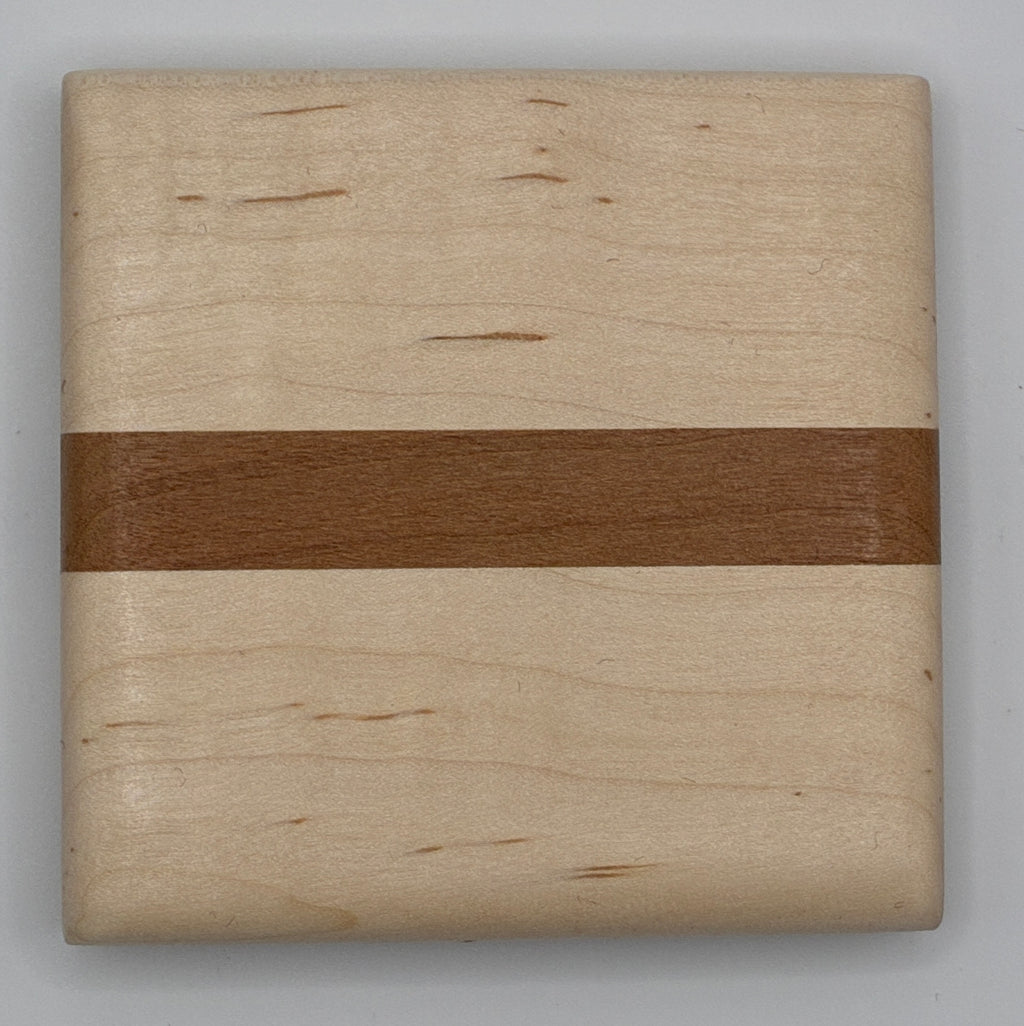 Maple with Cherry Strip Wood Coaster Set